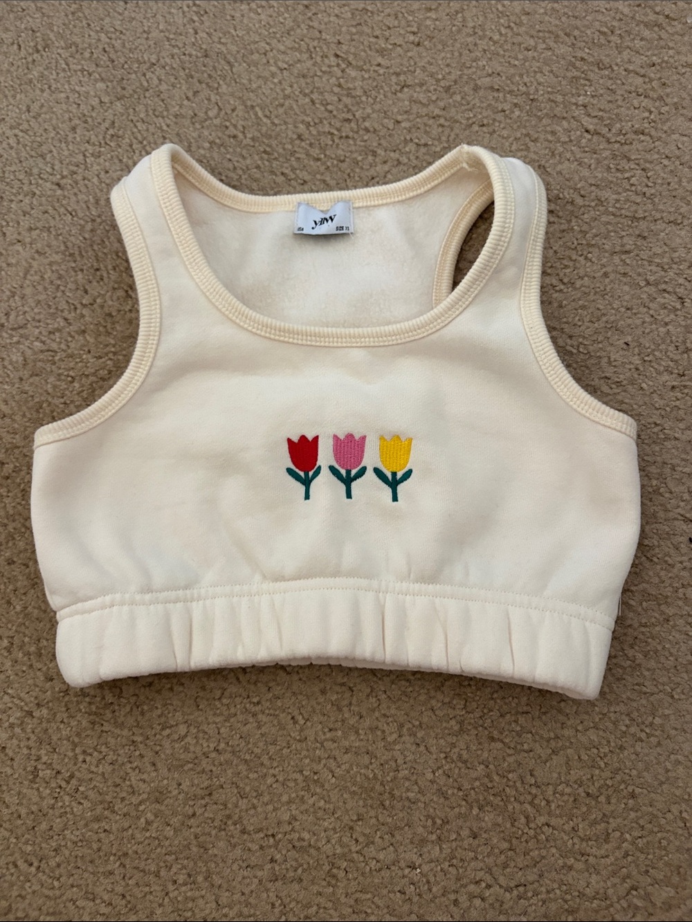 yllw Cream Floral Embroidered Crop Tank